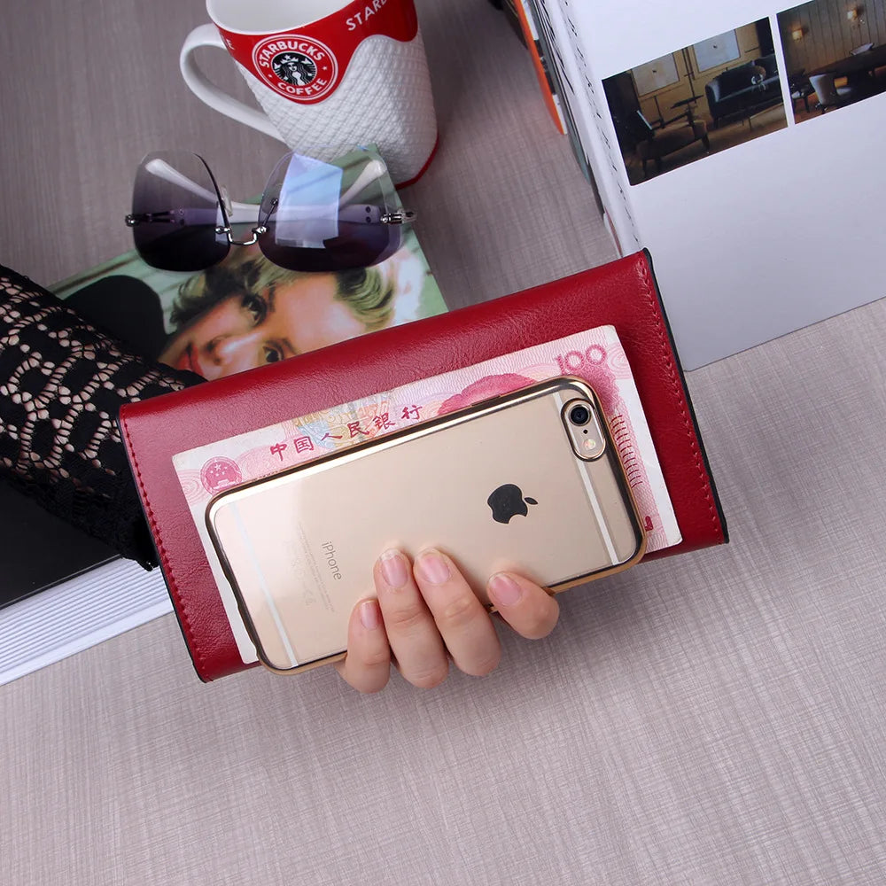 Brand Genuine Leather Women Wallet Long thin Purse Cowhide multiple Cards Holder Clutch bag Fashion Standard Wallet