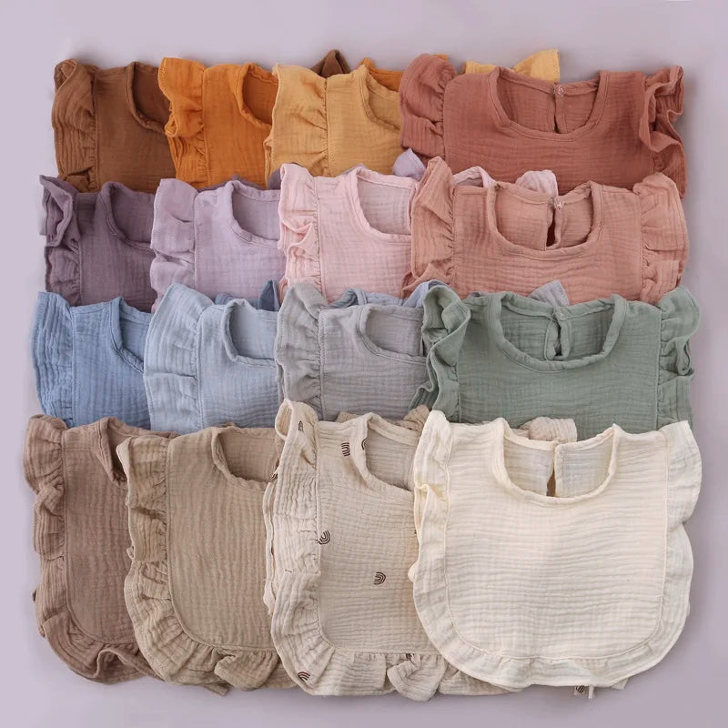 Baby Cotton Bib Crepe Ruffled Bib Saliva Towel Bandana Burp Cloth Girls Babies Accessories Newborn Slabber Absorbent Cloth Bib