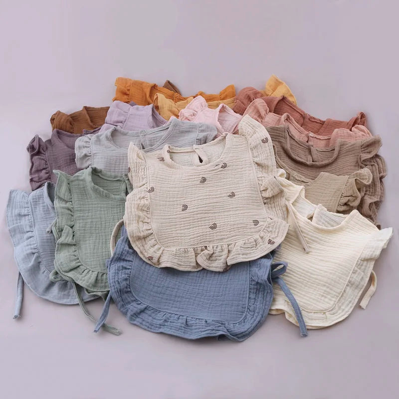 Baby Cotton Bib Crepe Ruffled Bib Saliva Towel Bandana Burp Cloth Girls Babies Accessories Newborn Slabber Absorbent Cloth Bib
