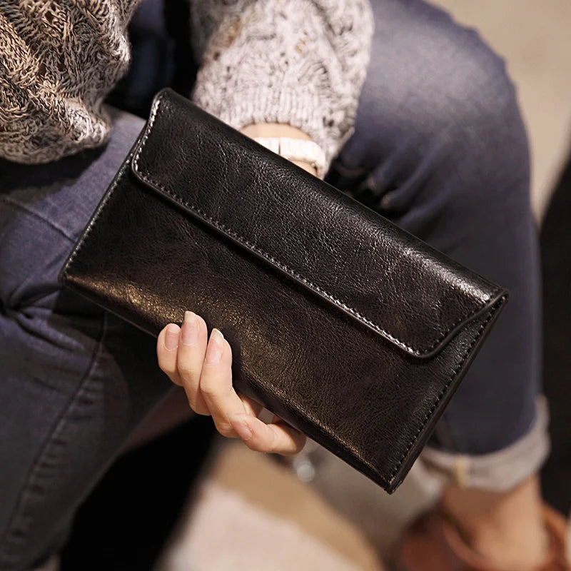Brand Genuine Leather Women Wallet Long thin Purse Cowhide multiple Cards Holder Clutch bag Fashion Standard Wallet