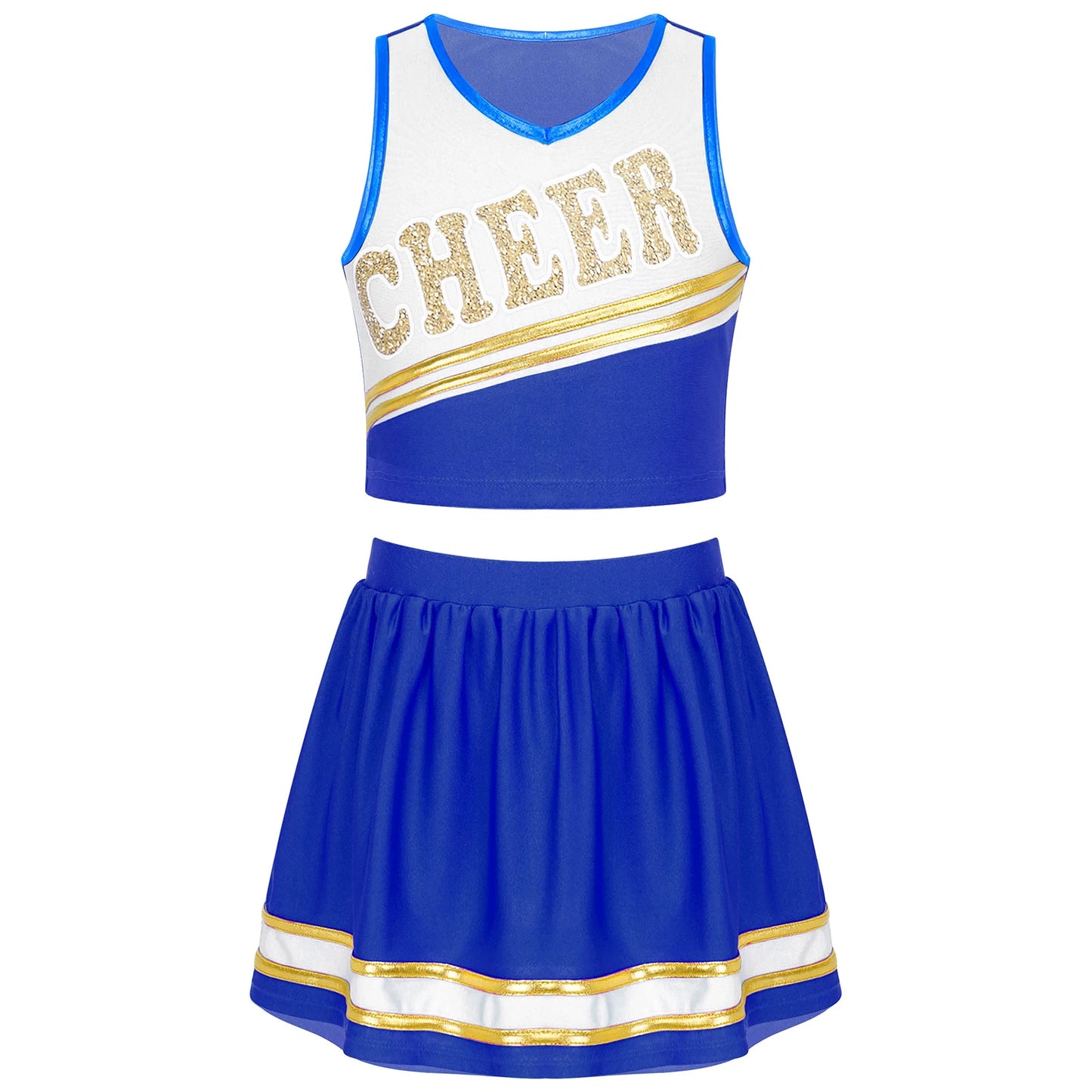 Cheerleader Costume Girls Kids Cheerleading Dance Dresses Pom Pom and Socks Set Cheer School Cosplay Carnival Halloween Clothes