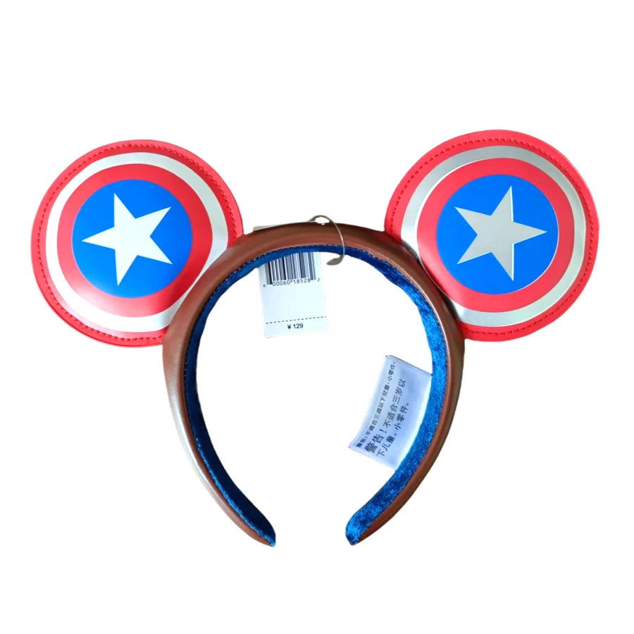 Disney Captain America Shield Mickey Mouse Ear Headband PU Leather Disneyland Mickey Adult/Child Cosplay Girl Accessorie