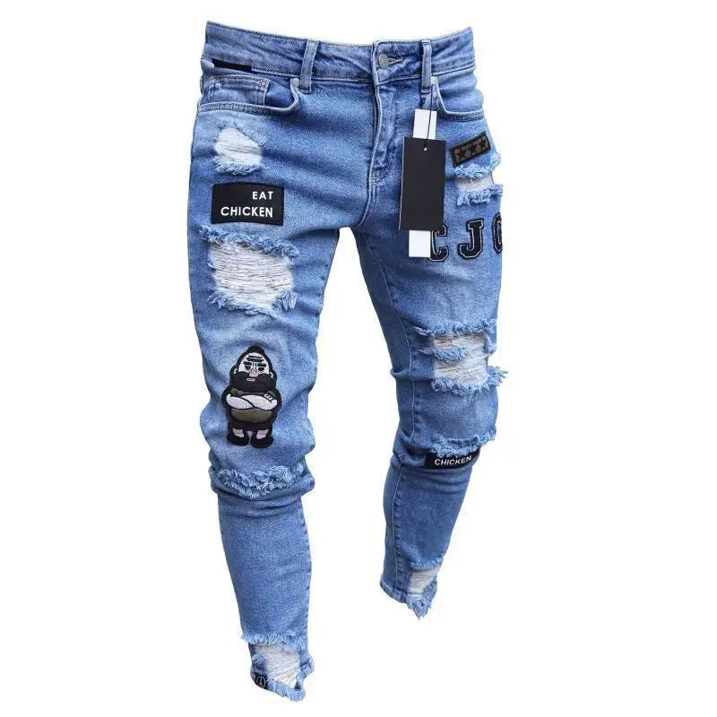 Mens Skinny Ripped jeans Slim scarification Blue Denim Pencil Pants Street hip-hop denim trousers fashion cowboy clothing men