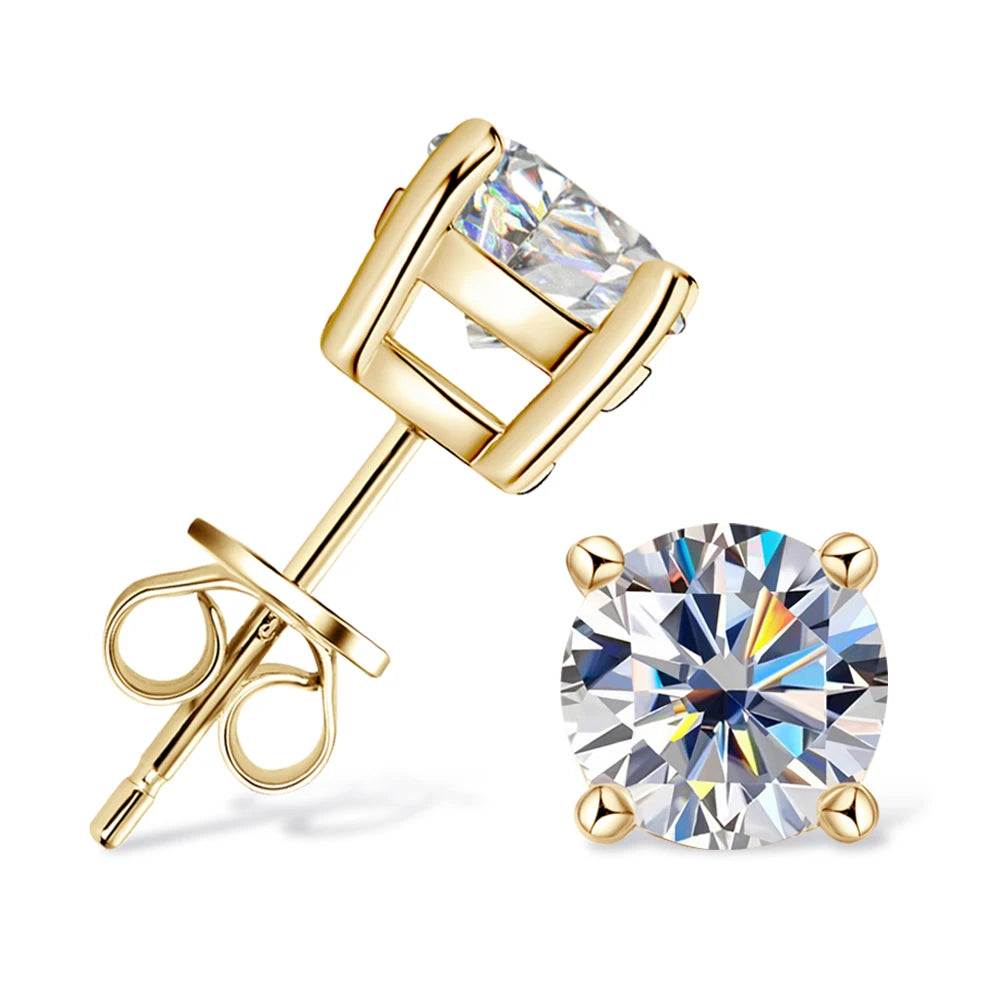 0.5-2ct Moissanite Diamond Stud Earrings 18K Yellow Gold Plated 925 Silver Wedding Earring for Women Men Luxury Jewelry with GRA