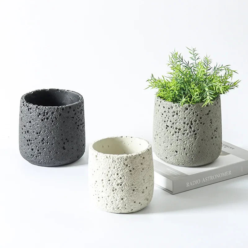 Nordic cement flowerpot simple personality creative imitation volcanic stone indoor succulent potted green plant flowerpot