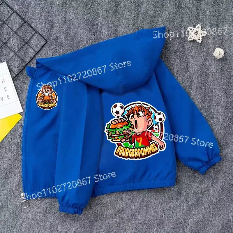 Burgerpommes Icrimax Kid Jacket Boy Anime Cartoon Windbreaker Hooded Trendy Cool Waterproof Top Coat Children's Clothing Gifts