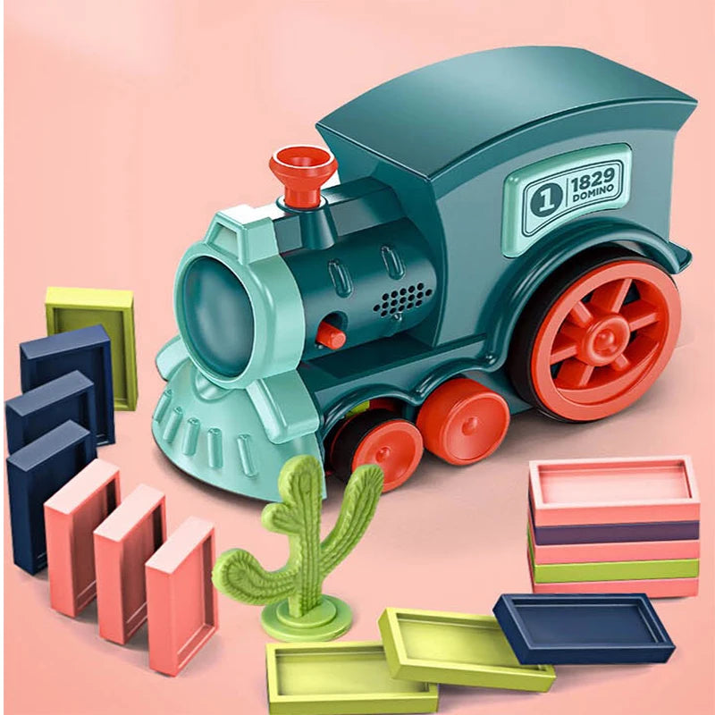 60 Pcs Domino Train Set Automatic Domino Laying Train Educational Toy for Early Learning Perfect Boys Gift and Creative Play
