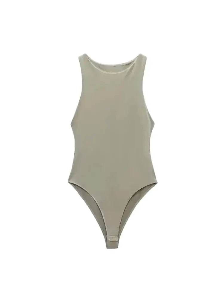 Women Fashion With Halter Neck Skinny Bodysuit Sexy Sleeveless Snap-button Female Playsuits Mujer