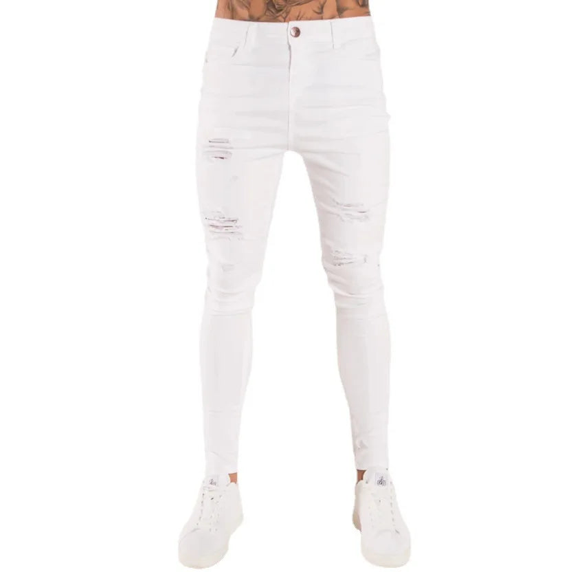 Mens Skinny Ripped jeans Slim scarification Blue Denim Pencil Pants Street hip-hop denim trousers fashion cowboy clothing men