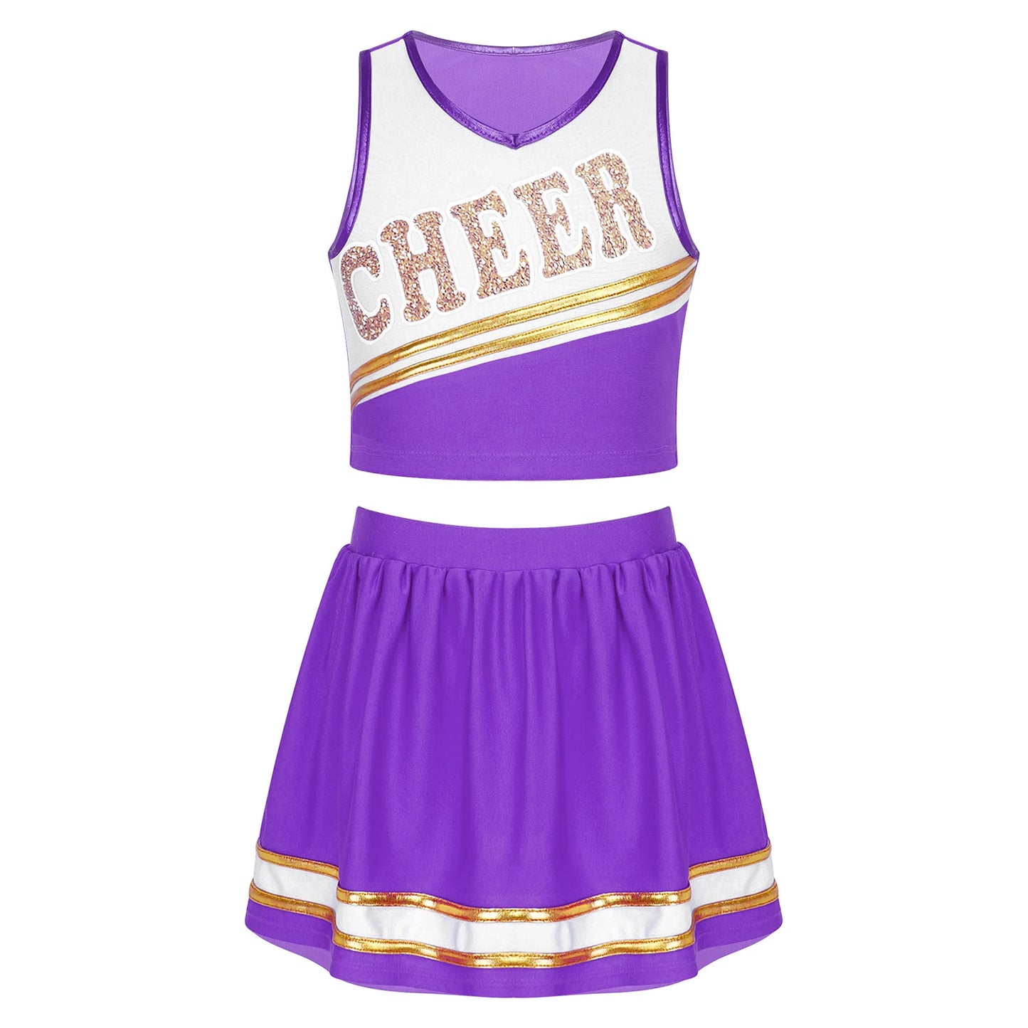 Cheerleader Costume Girls Kids Cheerleading Dance Dresses Pom Pom and Socks Set Cheer School Cosplay Carnival Halloween Clothes