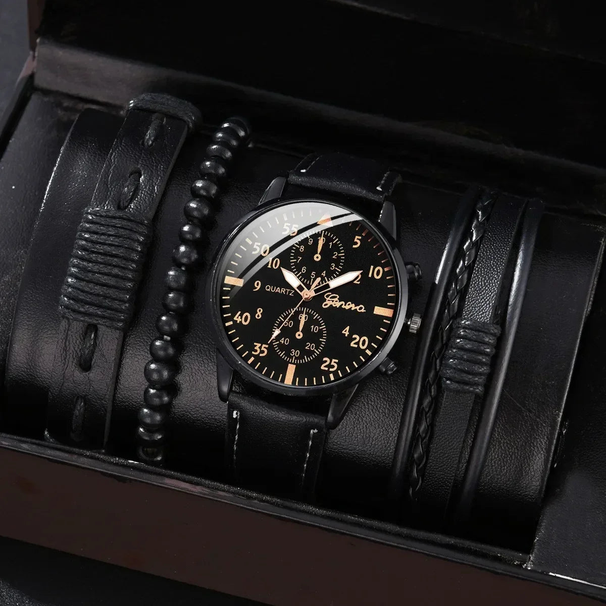 4/2/1pcs New Men Sports Watches Set Man Business Quartz Wristwatch Luxury Brown Leather Bracelet Men Casual Clock Watch(No Box)