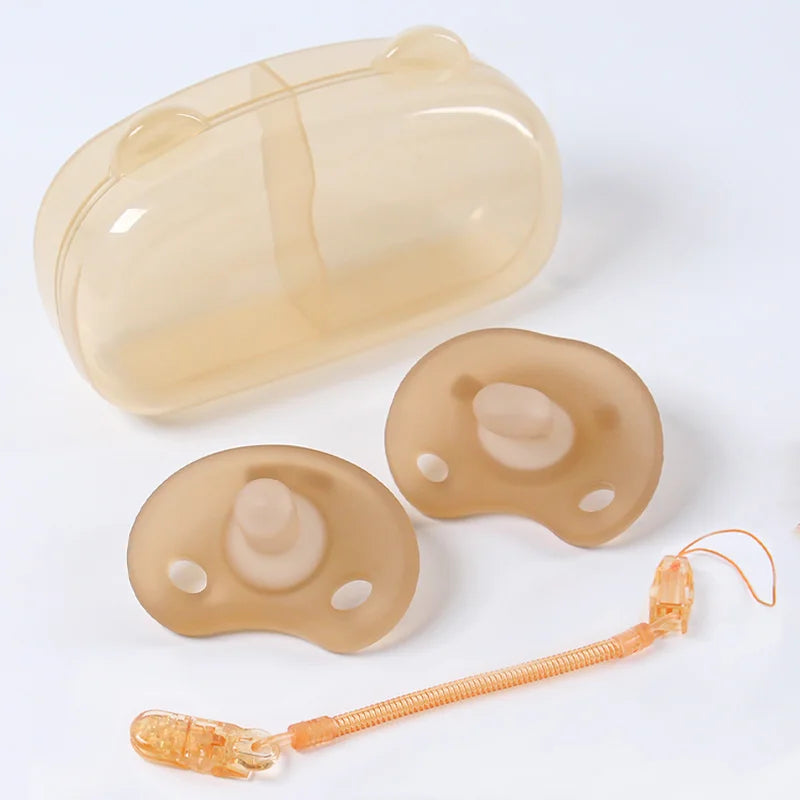 2 Pcs Baby Silicone Pacifier Set With Bear Storage Box Flat and Round Nipple Head For day and night Use Set