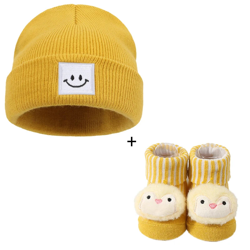 3pcs Cotton Baby Hat Newborn Sock Cartoon 3D Doll Set Crochet Beanie Infant Boy Girl Cap Baby Stuff Children Accessories 0-6 M