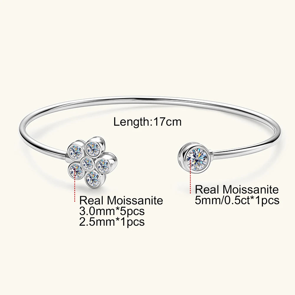 Sweetrain 0.5CT Moissanite Bangle for Women 5mm Lab Created Diamond Bracelet 100% Real 925 Sterling Silver Opening Cuff Bangle