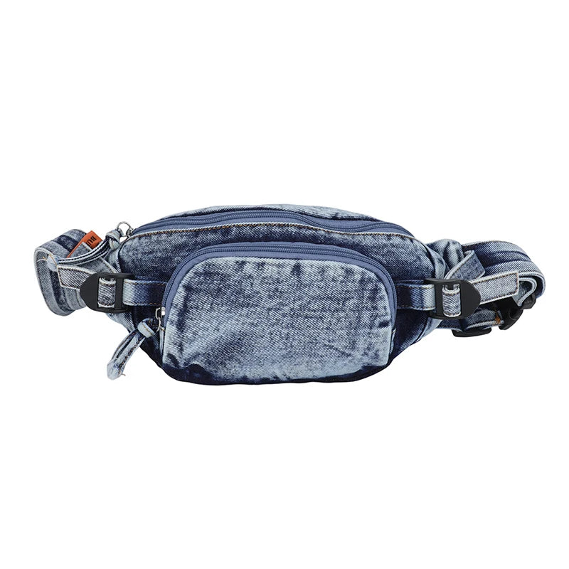 Denim Zipper Waist Packs 2025 Hot Selling Nylon Solid Color Neutral Style Casual Chest Bag Soft Versatile Simple Crossbody Bag