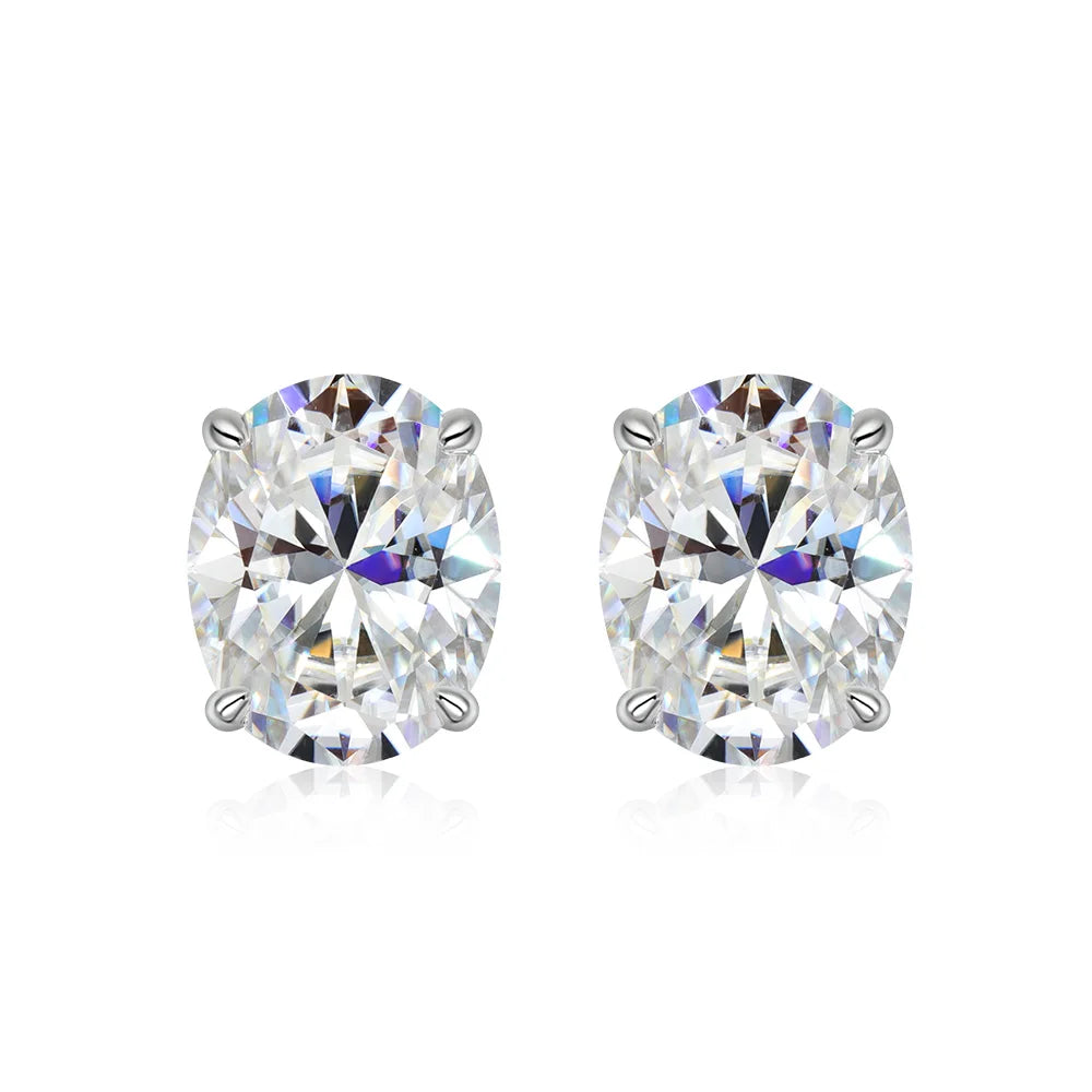 FEOBUR 0.5-4CT Oval Cut Moissanite Stud Earrings for Women 925 Sterling Silver Sparkling Diamond Ear Studs Wedding Jewelry GRA