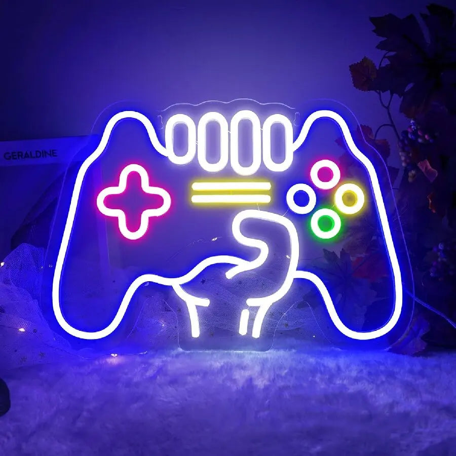 Gamepad Shaped LED Neon Sign for Gamer Room Decor, Gaming Neon Sign for Boys Room Wall Decor, USB Powered Gamer Gifts for Teens