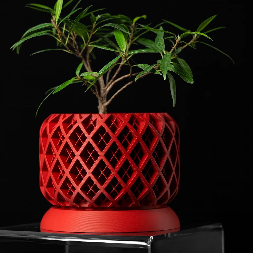 3D Printed Biodegradable Irregular Geometry Flower Pot - Textured Linear bonsai pots for Home Decoration & Gift (Eco-Friendly)