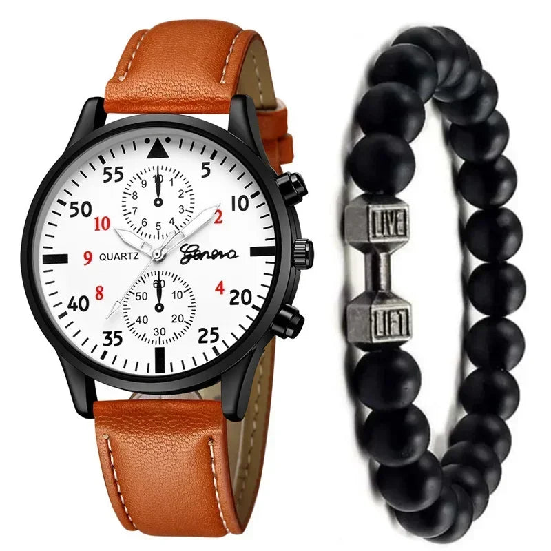 4/2/1pcs New Men Sports Watches Set Man Business Quartz Wristwatch Luxury Brown Leather Bracelet Men Casual Clock Watch(No Box)