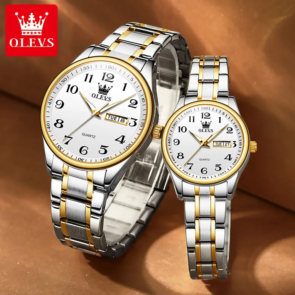 OLEVS 5567 Couple Watches Waterproof Luminous Wristwatch for Lover Date Men‘s and Women's Wristwatch Simple Fashion