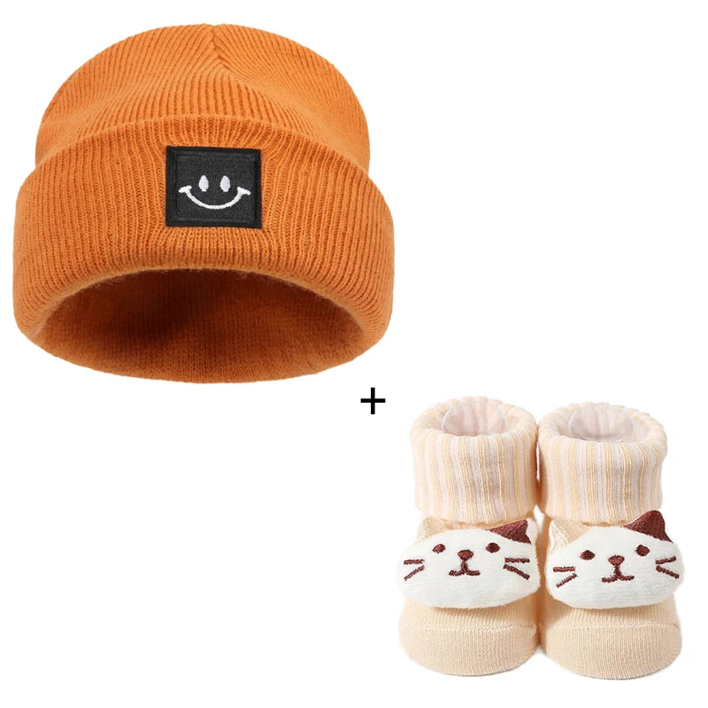 3pcs Cotton Baby Hat Newborn Sock Cartoon 3D Doll Set Crochet Beanie Infant Boy Girl Cap Baby Stuff Children Accessories 0-6 M