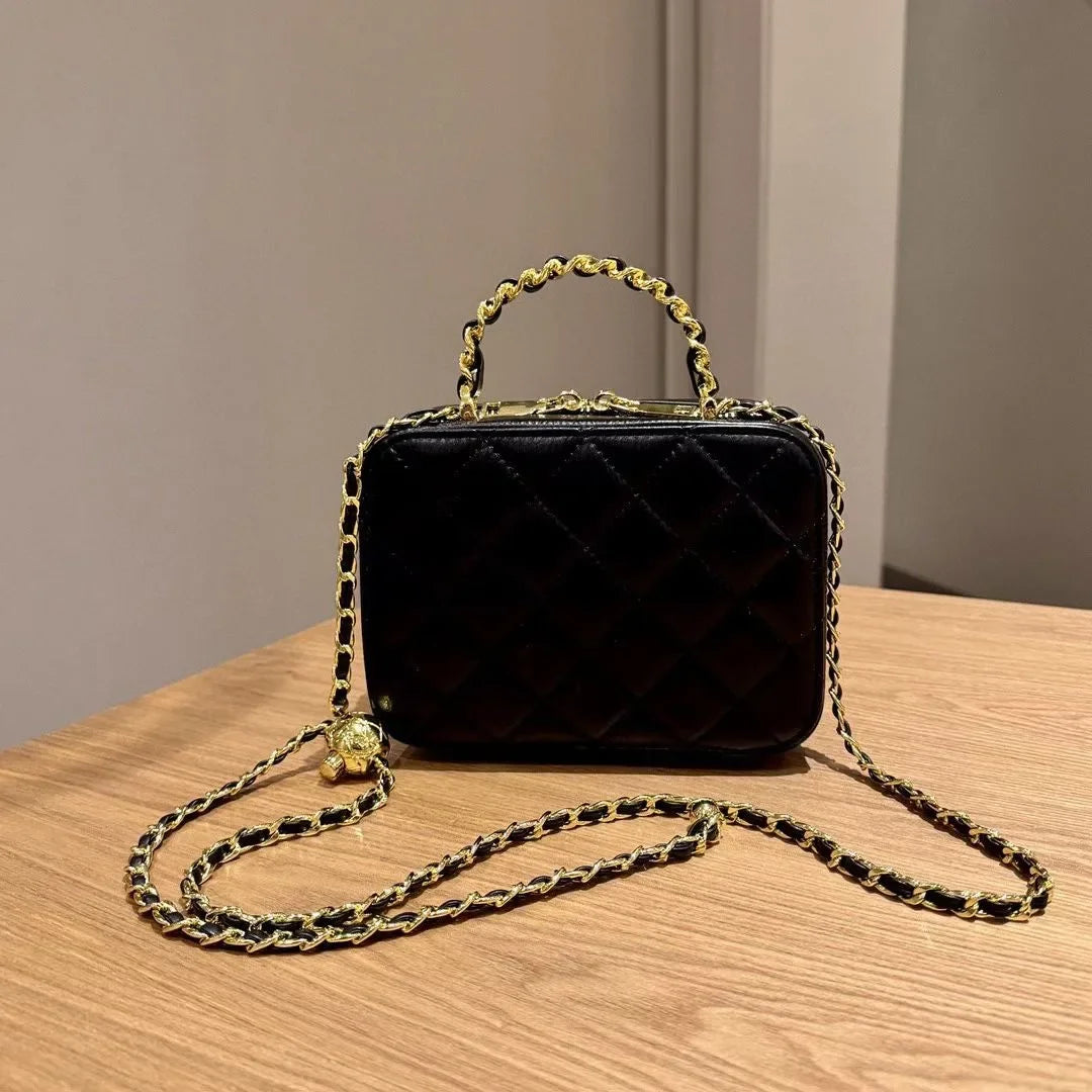 2024 New Styleargyll Genuine Leather Tweed Box Bag Women's High-end Feel Chain Fashionable Versatile Shoulder Crossbody Bag