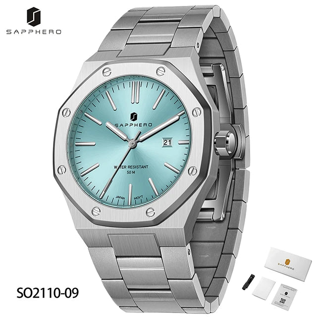 SAPPHERO Men's Watch, Stainless Steel Strap, Water-Resistant Design, Automatic Calendar, Festive Gifts, Exquisite Gift Box Clock