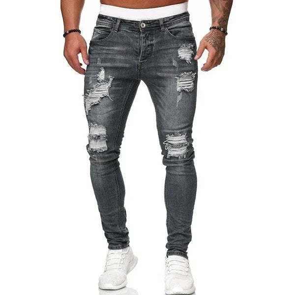Mens Skinny Ripped jeans Slim scarification Blue Denim Pencil Pants Street hip-hop denim trousers fashion cowboy clothing men