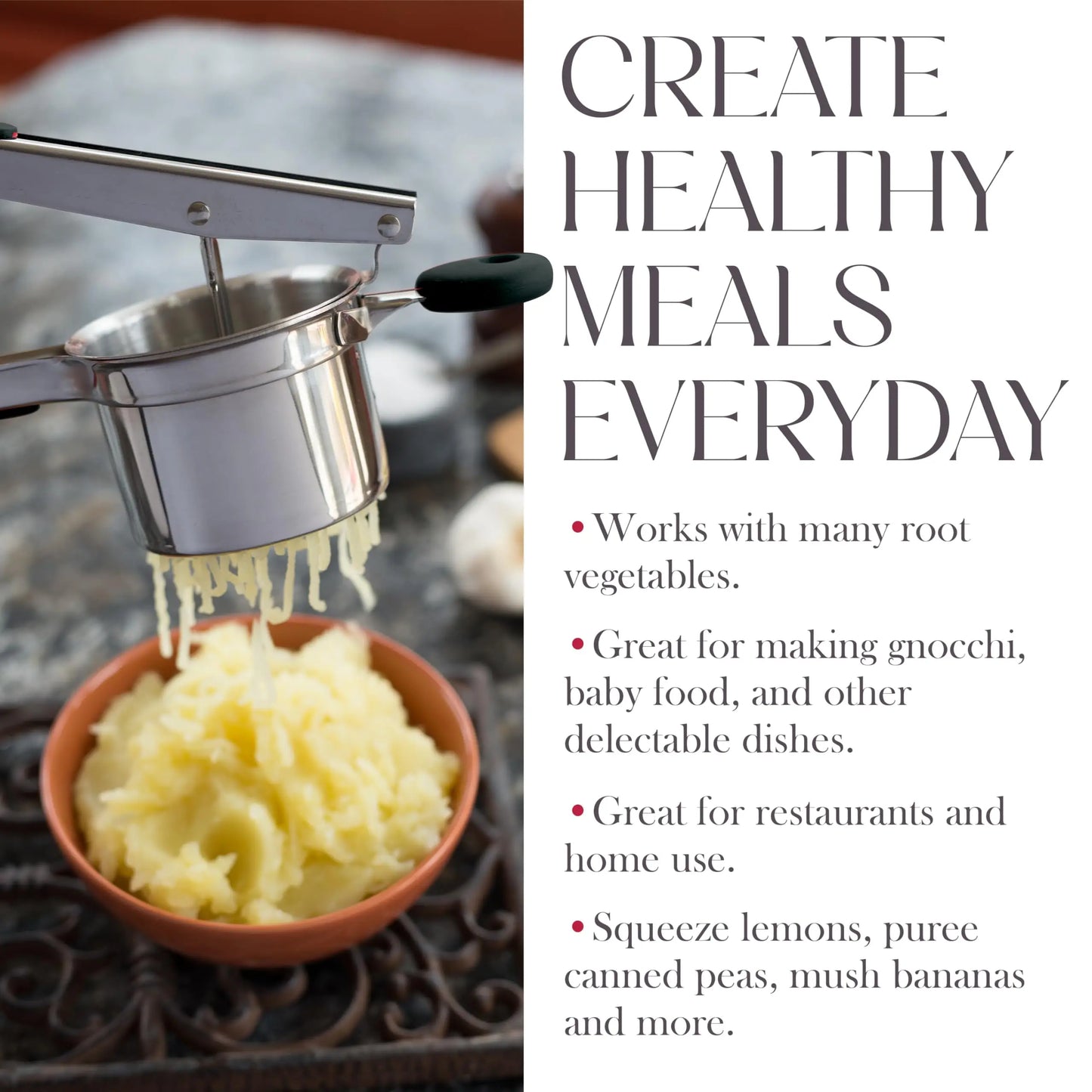 Potato Ricer 15 oz with 3 Interchangeable Discs Manual Mash Potato Masher Stainless Steel Kitchen Tool | Spaetzle Maker Press
