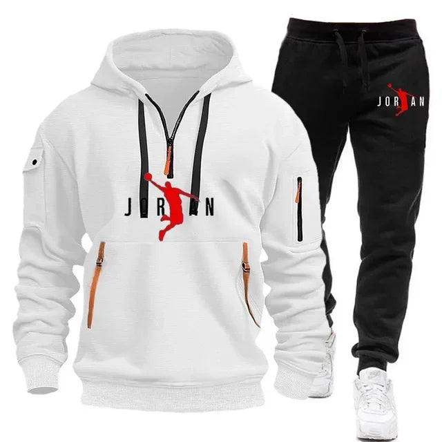 The new men's sportswear set for autumn and winter 2025, featuring an outdoor casual and fashionable jogging pullover and trouse