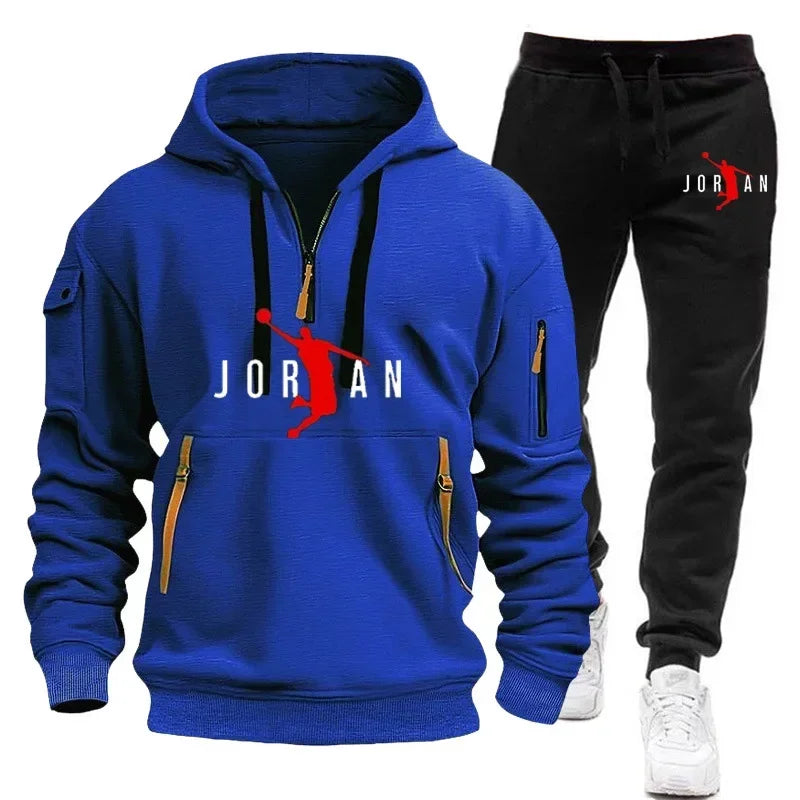The new men's sportswear set for autumn and winter 2025, featuring an outdoor casual and fashionable jogging pullover and trouse