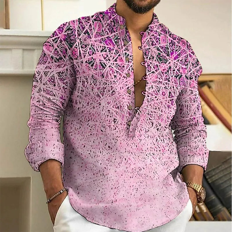 2025 Men's Fashion Spring and Autumn Long sleeved Linen Shirt Button Comfortable Fabric Street Trend