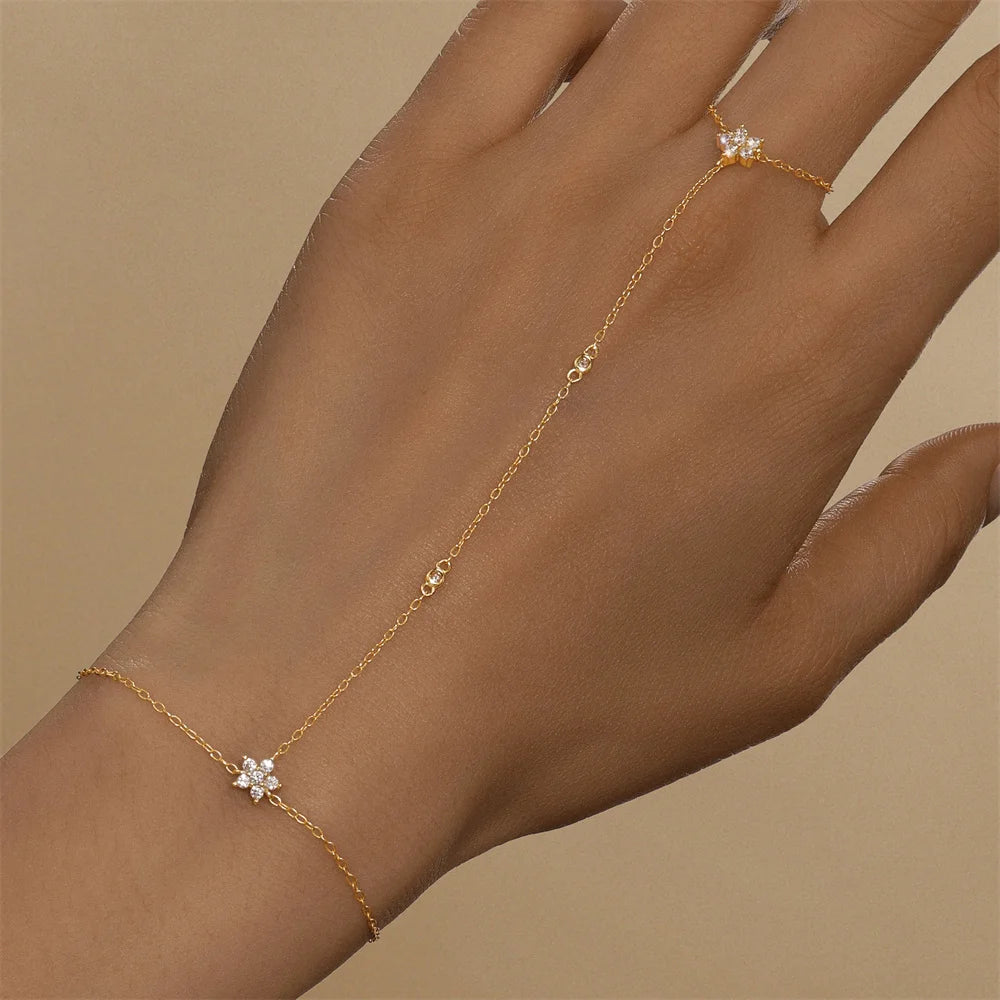 ROXI 925 Sterling Silver Heart/Star Zircon Bracelet With Finger Design For Women Hand Chain Accessories Party Jewelry Gift