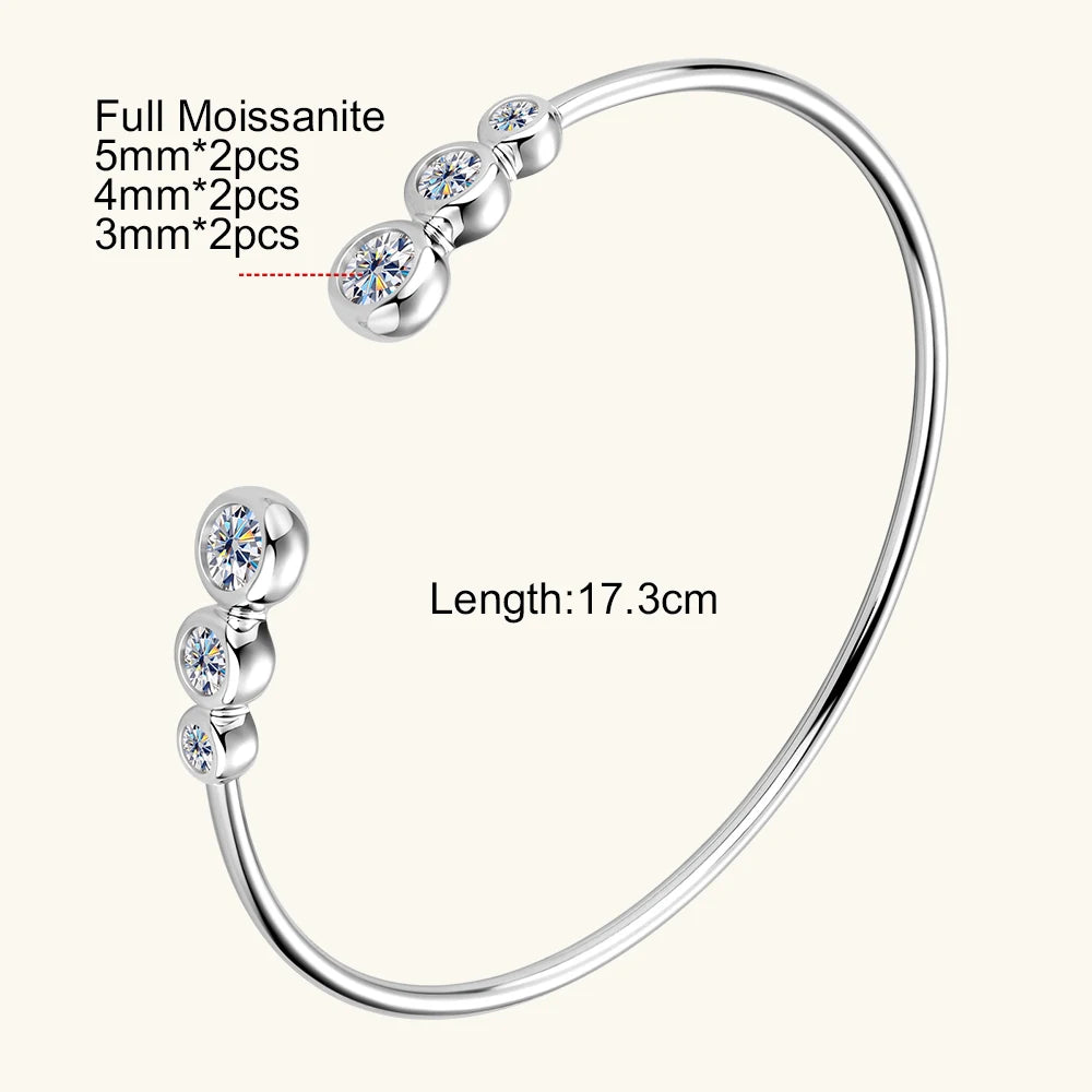 Sweetrain 0.5CT Moissanite Bangle for Women 5mm Lab Created Diamond Bracelet 100% Real 925 Sterling Silver Opening Cuff Bangle
