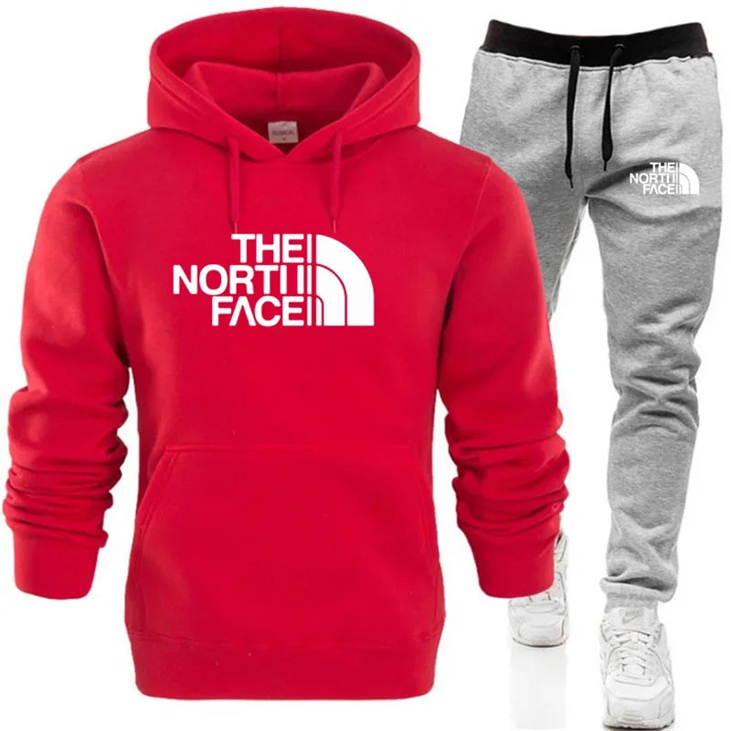 Winter Hoodie Sets Men Fashion Fleece Red Hoodies Black Brand Pants Casual Jogger Suit Tracksuit Sweatshirt