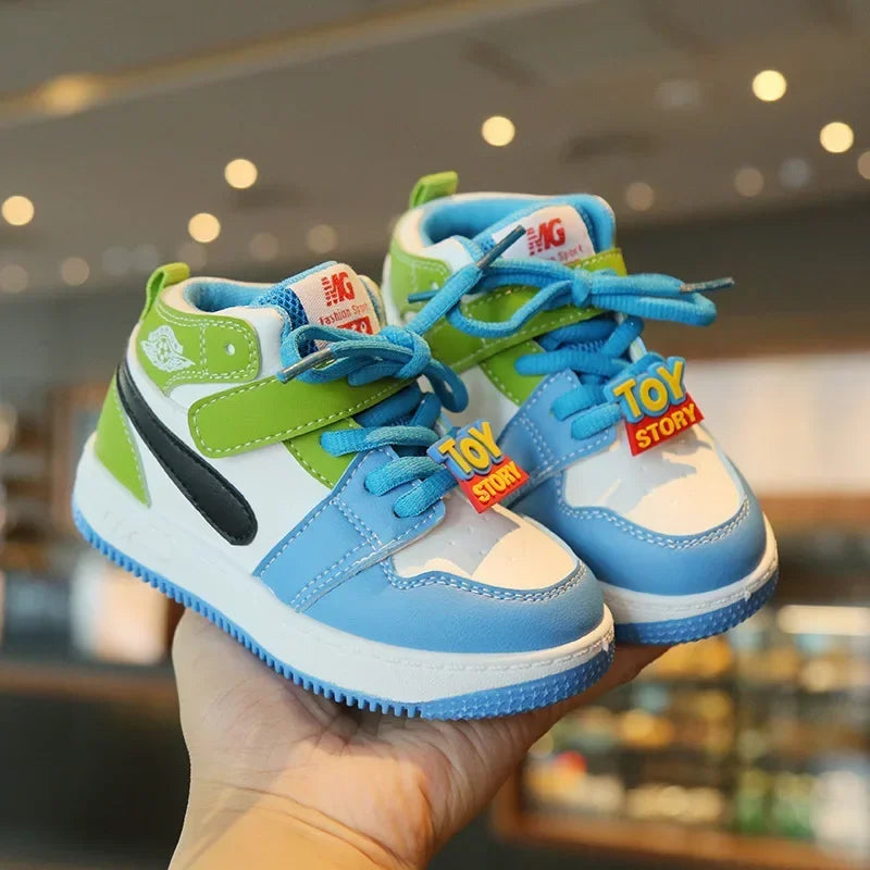 New Fashion Color Block Children Sports Shoes Lace Up Sewing Thread Kids Non Slip Soft Soled Thick Flat Shoes Casual Sneakers