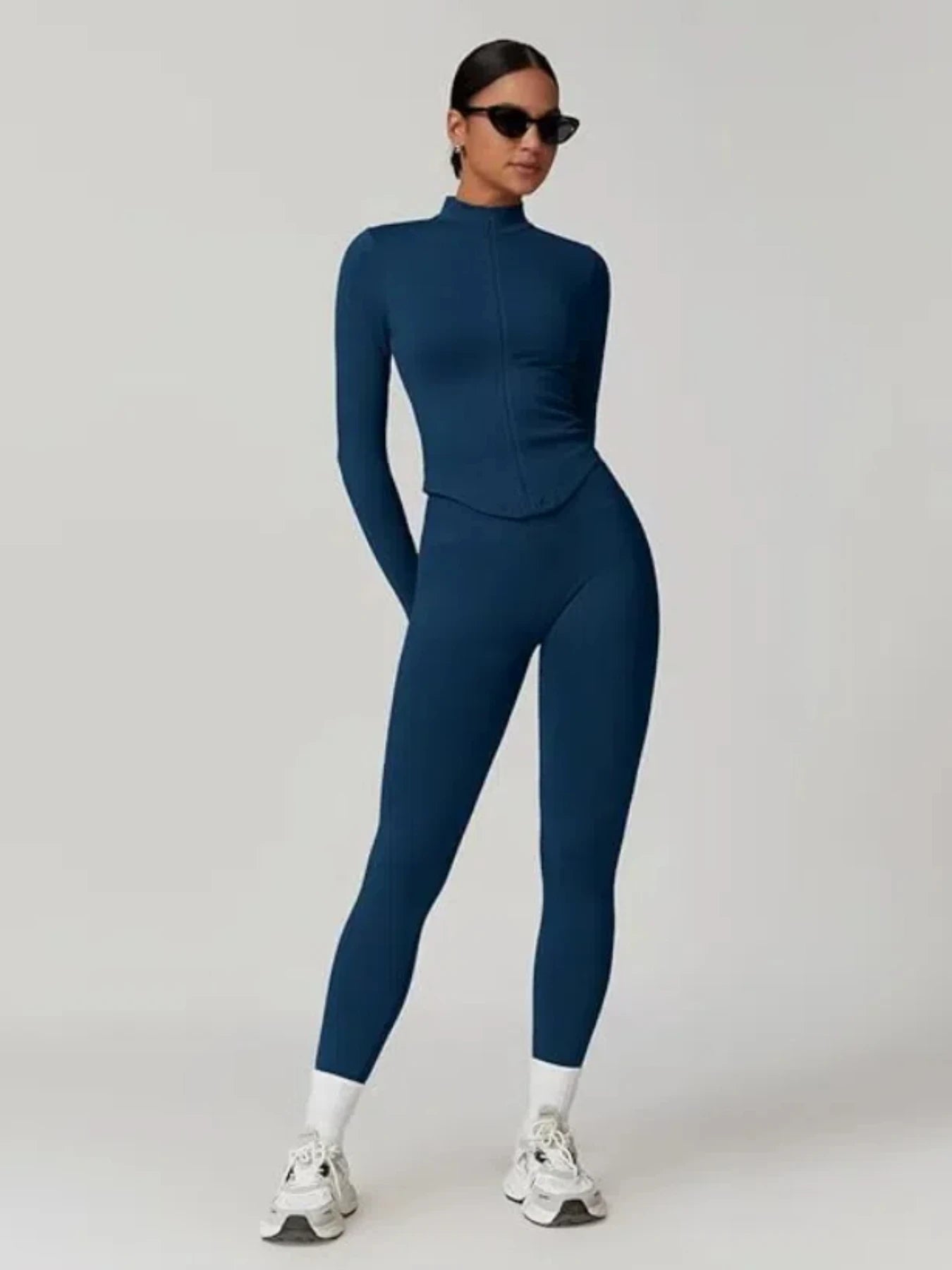 Zipper Stand Collor Jacket Women Crop Tops Yoga Solid Sports Top Long Sleeve Running Sexy Quick Dry Fitness Gym Sport Wear