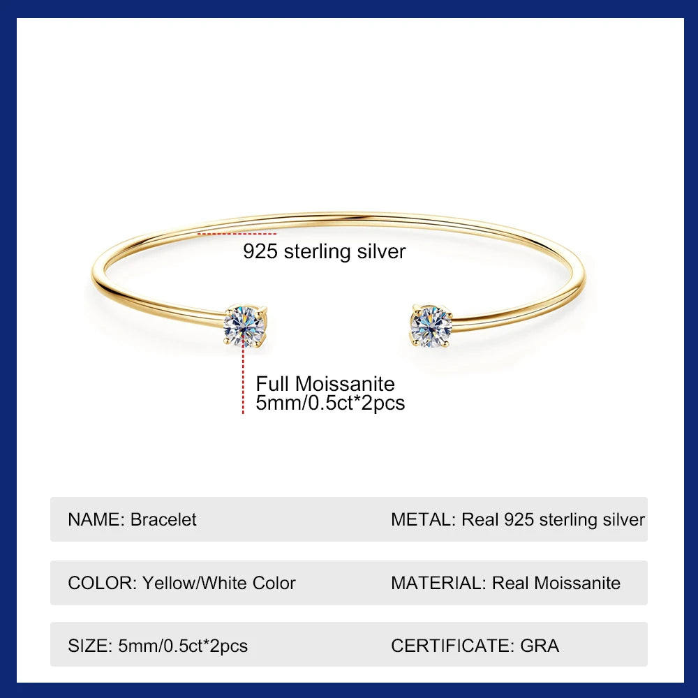 Sweetrain 0.5CT Moissanite Bangle for Women 5mm Lab Created Diamond Bracelet 100% Real 925 Sterling Silver Opening Cuff Bangle