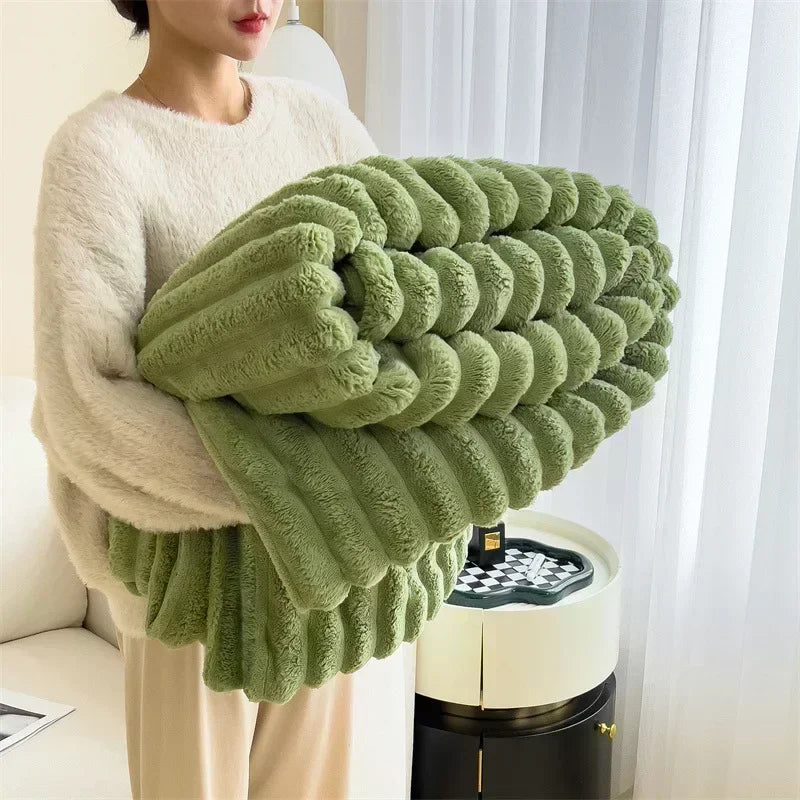 Imitation Rabbit Velvet Spring Autumn Warm Blankets or Blanket and Pillowcase Soft Fluffy Warmth Throw Blankets for Sofa Napping