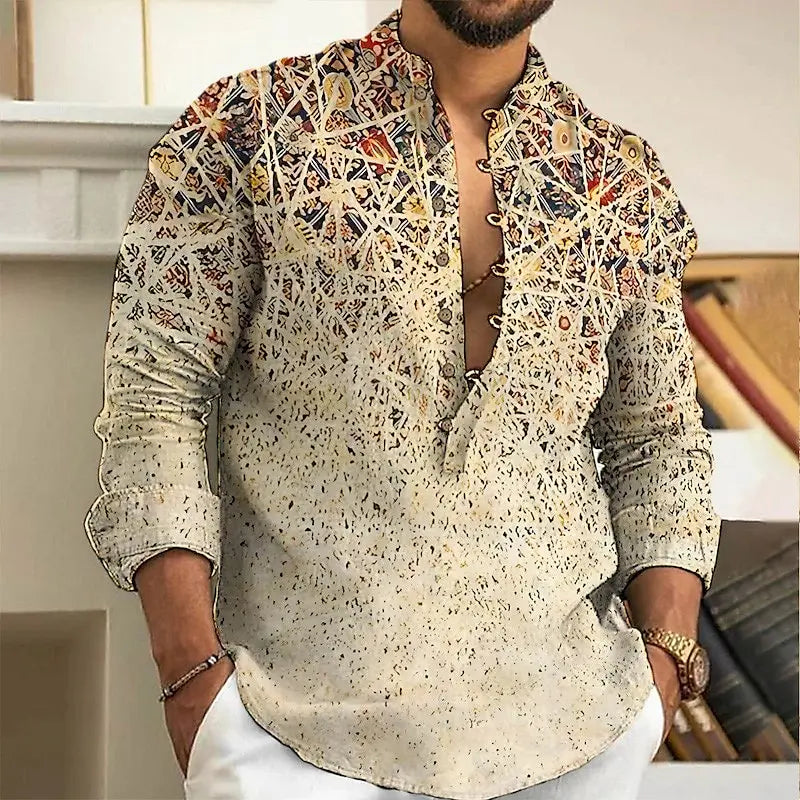 2025 Men's Fashion Spring and Autumn Long sleeved Linen Shirt Button Comfortable Fabric Street Trend