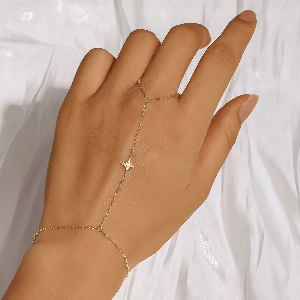 ROXI 925 Sterling Silver Heart/Star Zircon Bracelet With Finger Design For Women Hand Chain Accessories Party Jewelry Gift