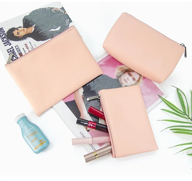 Customized Name PU Cosmetic Bag Large Capacity Three-Piece Set Women's Storage Bag Portable Lipstick Waterproof Wash Bag