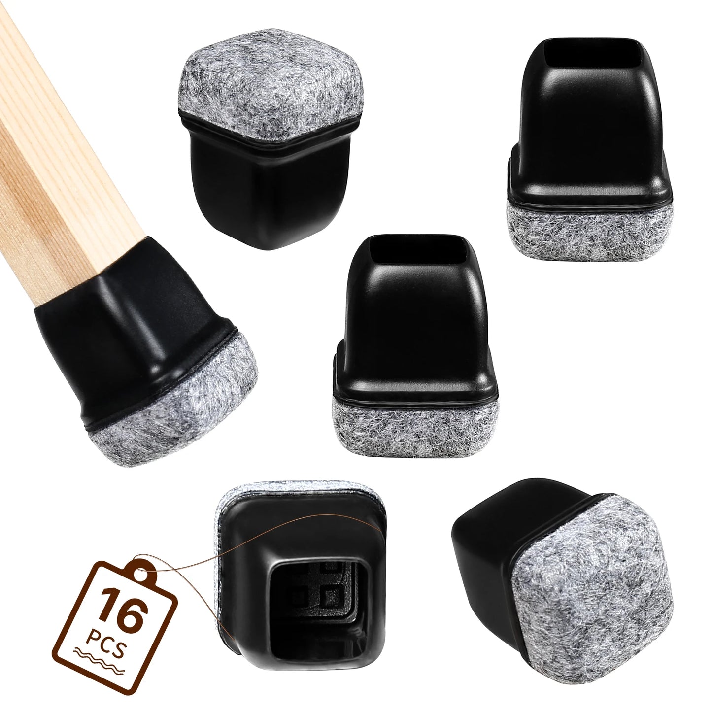 16PCS Chair Leg Protectors Anti- Slip Silicone 360°Felt Pad Bottom Wrapped Thickening Furniture Leg Cover for Hardwood Floors