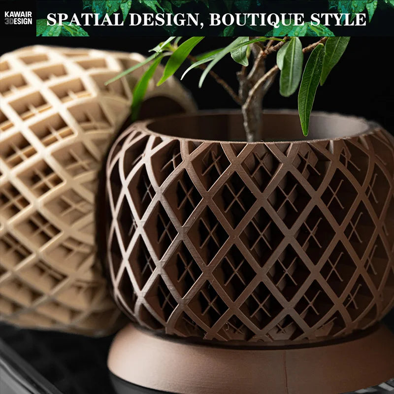 3D Printed Biodegradable Irregular Geometry Flower Pot - Textured Linear bonsai pots for Home Decoration & Gift (Eco-Friendly)