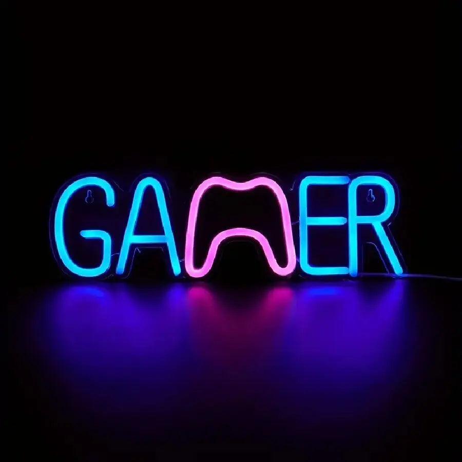 Gamepad Shaped LED Neon Sign for Gamer Room Decor, Gaming Neon Sign for Boys Room Wall Decor, USB Powered Gamer Gifts for Teens