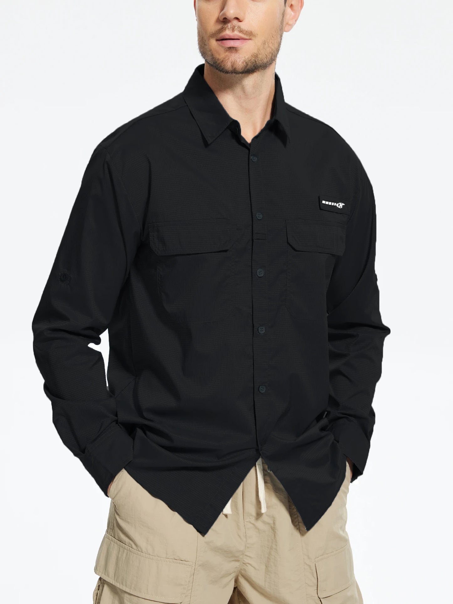 Summer Men's UPF 50+ Casual Long Sleeve Fishing Shirts, Lightweight Tactical Button Down Shirt with Breathable Back Mesh