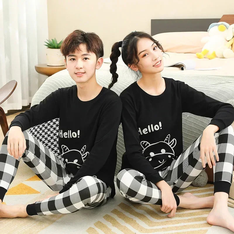 Teenager Boys Animal Cat Pajamas Children's Sleepwear for 12 14 16 Years Kids Pyjamas Cartoon Homewear Cotton Girls Pijamas Suit