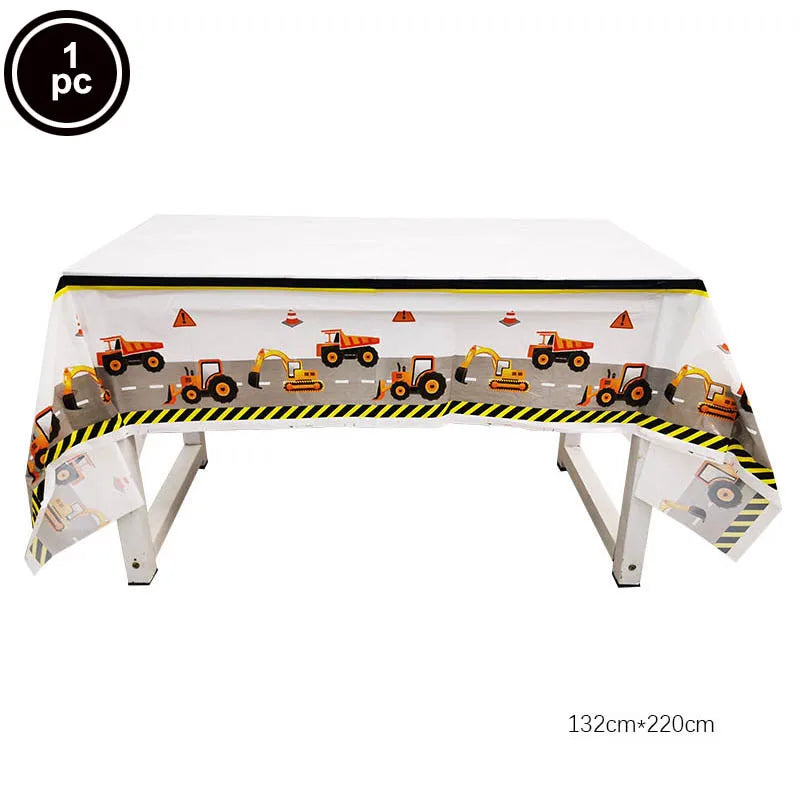 construction truck party tablecloth table runner Engineering excavator theme table cover boy construction birthday party decor