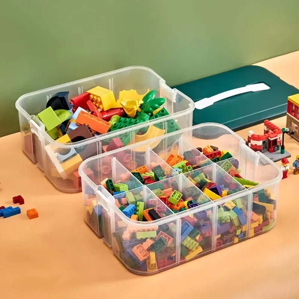 Transparent dust-proof and moisture-proof plastic storage box, classified storage, stackable building block storage box.