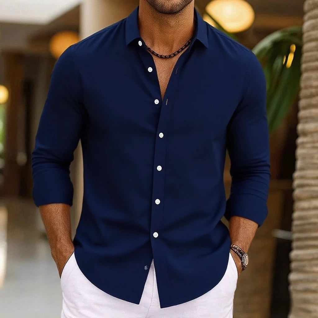 Men's Linen Shirt Summer Beachwear Button Solid Color Cotton Linen Long Sleeve Shirt Vacation Men's Clothing Fast Shipping